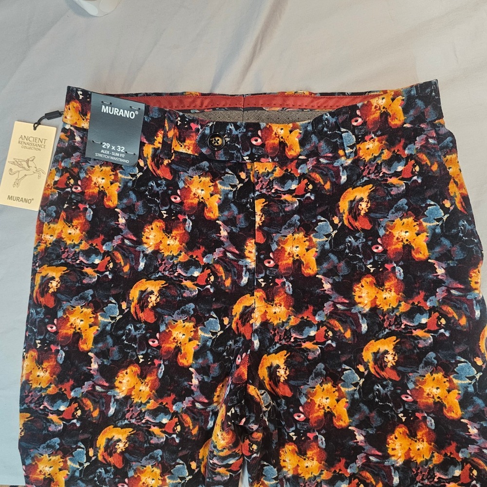 Murano Alex Ancient Renaissance Floral Corduroy Pants 29x32 Flat Front NWT L831